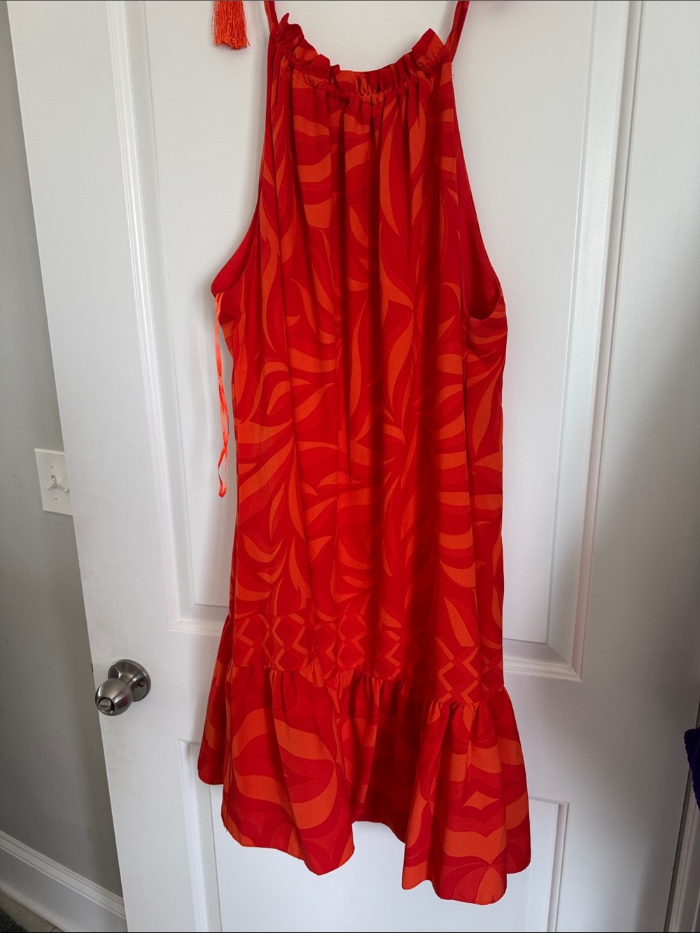 Taylor Red & Orange Printed Halter Midi Dress